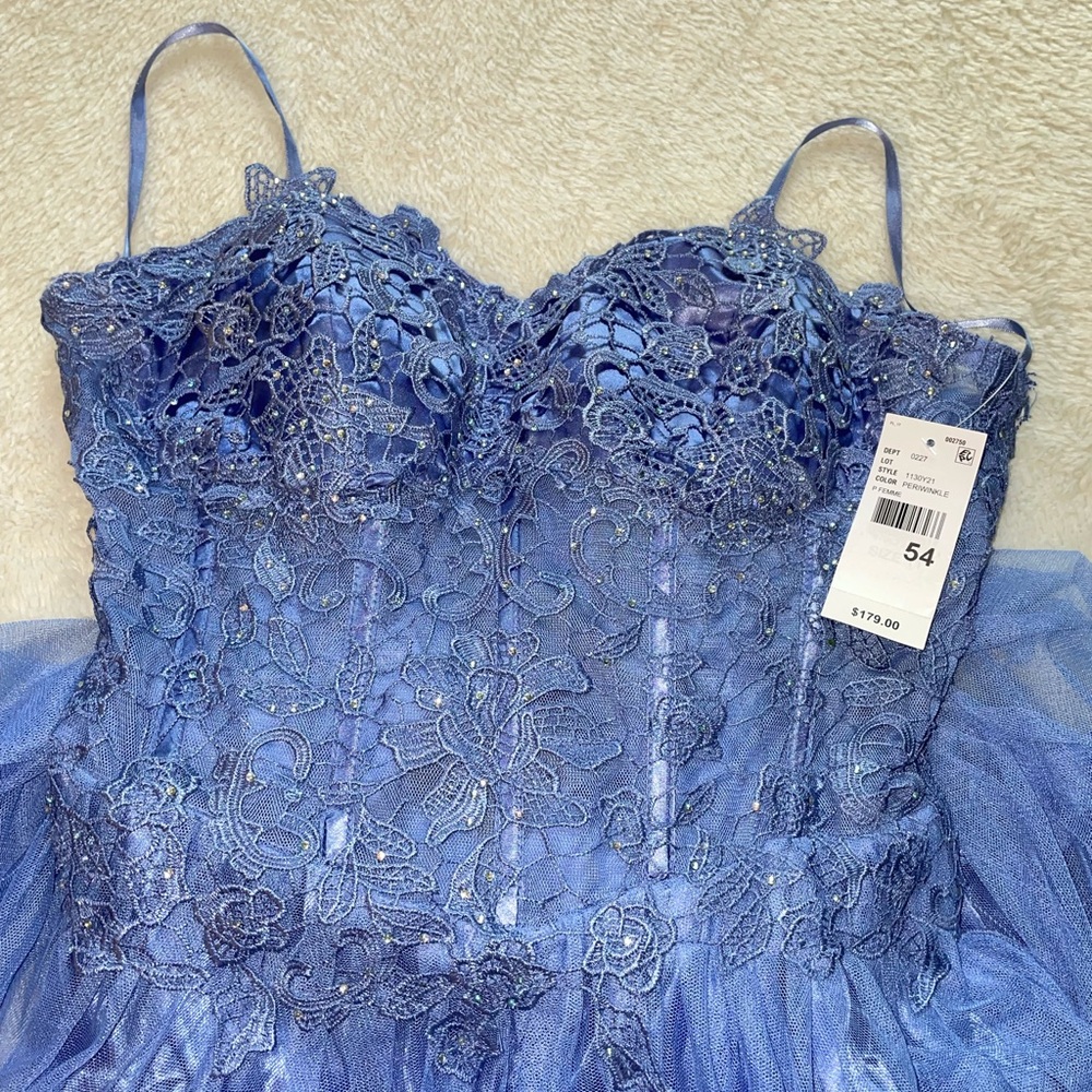 BCX Dress Periwinkle Strapless Lace Bodice Evening Ball Prom Dress/Gown - Picture 5 of 10